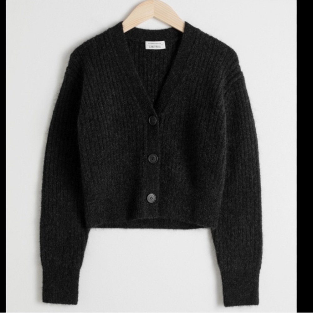 & Other Stories Alpaca Black Ribbed Cardigan